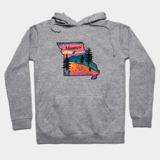 Fly Fishing Missouri State Map Mountain Sunset River Retro Hoodie